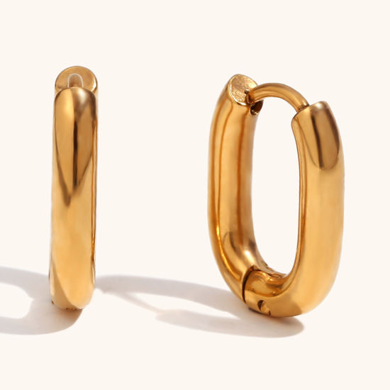 Picture of 1 Pair Eco-friendly Vacuum Plating Stylish Geometric 18K Real Gold Plated 316L Stainless Steel Oval Hoop Earrings For Women 15.5mm x 11.5mm