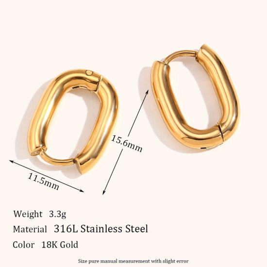 Picture of 1 Pair Eco-friendly Vacuum Plating Stylish Geometric 18K Real Gold Plated 316L Stainless Steel Oval Hoop Earrings For Women 15.5mm x 11.5mm