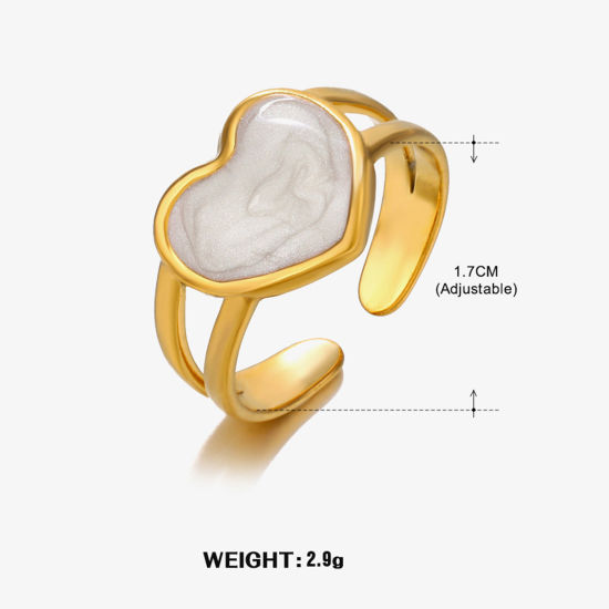 Image de 1 Pièce Placage sous Vide Vintage Bagues Ouvert Simple en 304 Acier Inoxydable Plaqué Or 18K Blanc Cœur Émail Pour Femmes Fête 17mm (Taille d'US 6.5)