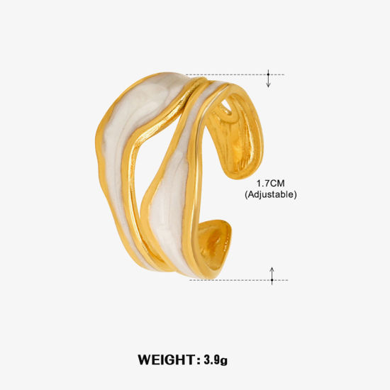 Image de 1 Pièce Placage sous Vide Vintage Bagues Ouvert Simple en 304 Acier Inoxydable Plaqué Or 18K Blanc Émail Pour Femmes Fête 17mm (Taille d'US 6.5)