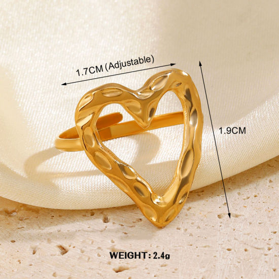 Image de 1 Pièce Placage sous Vide À la Mode Bagues Ouvert Simple en 304 Acier Inoxydable Plaqué Or 18K Cœur Pour Femmes Fête 17mm (Taille d'US 6.5)