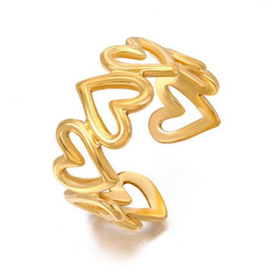 Image de 1 Pièce Placage sous Vide À la Mode Bagues Ouvert Simple en 304 Acier Inoxydable Plaqué Or 18K Cœur Pour Femmes Fête 17mm (Taille d'US 6.5)