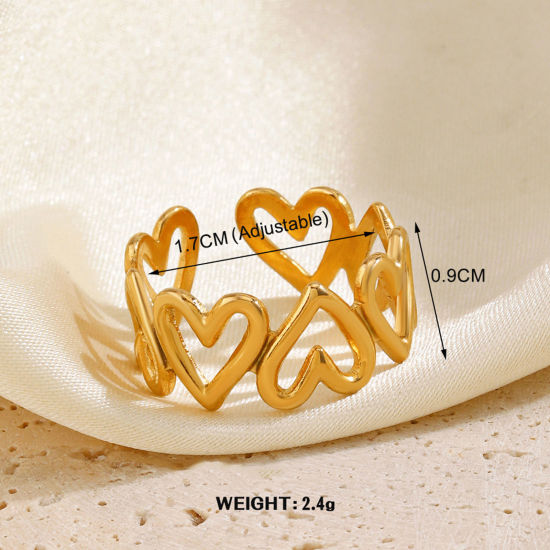 Image de 1 Pièce Placage sous Vide À la Mode Bagues Ouvert Simple en 304 Acier Inoxydable Plaqué Or 18K Cœur Pour Femmes Fête 17mm (Taille d'US 6.5)