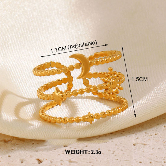 Image de 1 Pièce Placage sous Vide À la Mode Bagues Ouvert Simple en 304 Acier Inoxydable Plaqué Or 18K Demi Lune Etoile Pour Femmes Fête 17mm (Taille d'US 6.5)