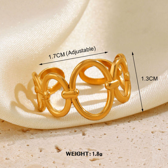 Image de 1 Pièce Placage sous Vide À la Mode Bagues Ouvert Simple en 304 Acier Inoxydable Plaqué Or 18K Ovale Pour Femmes Fête 17mm (Taille d'US 6.5)