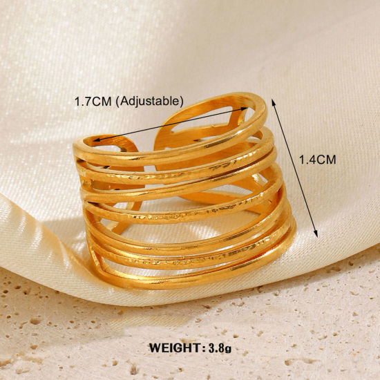 Image de 1 Pièce Placage sous Vide À la Mode Bagues Ouvert Simple en 304 Acier Inoxydable Plaqué Or 18K Motifs ligne Pour Femmes Fête 17mm (Taille d'US 6.5)