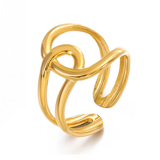 Image de 1 Pièce Placage sous Vide À la Mode Bagues Ouvert Simple en 304 Acier Inoxydable Plaqué Or 18K Nœud Pour Femmes Fête 17mm (Taille d'US 6.5)
