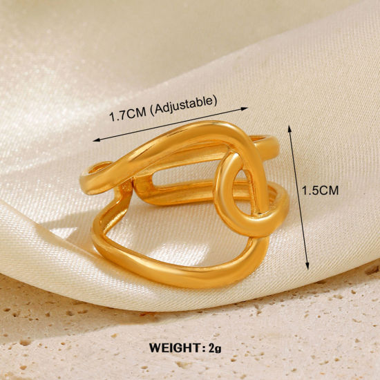 Image de 1 Pièce Placage sous Vide À la Mode Bagues Ouvert Simple en 304 Acier Inoxydable Plaqué Or 18K Nœud Pour Femmes Fête 17mm (Taille d'US 6.5)