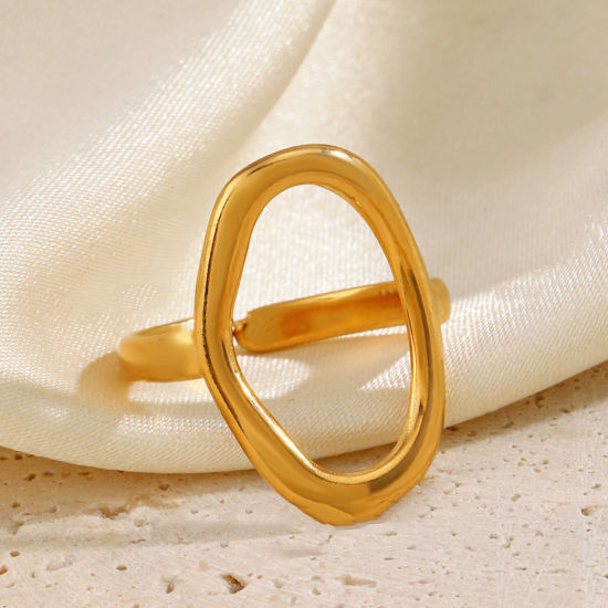 Image de 1 Pièce Placage sous Vide À la Mode Bagues Ouvert Simple en 304 Acier Inoxydable Plaqué Or 18K Ovale Pour Femmes Fête 17mm (Taille d'US 6.5)