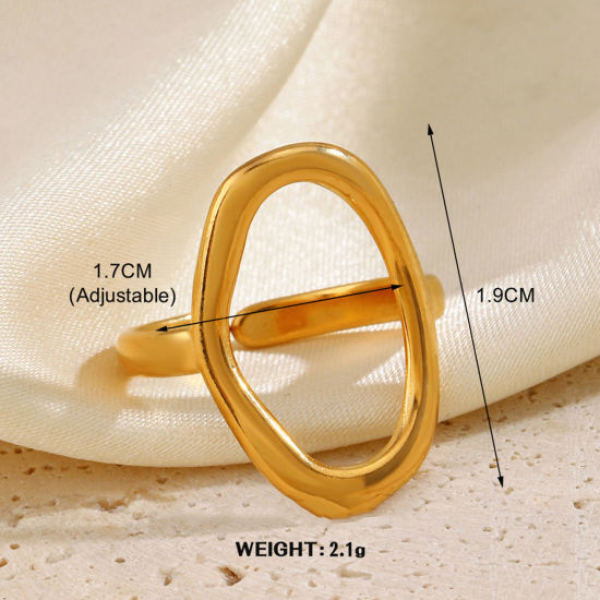 Image de 1 Pièce Placage sous Vide À la Mode Bagues Ouvert Simple en 304 Acier Inoxydable Plaqué Or 18K Ovale Pour Femmes Fête 17mm (Taille d'US 6.5)