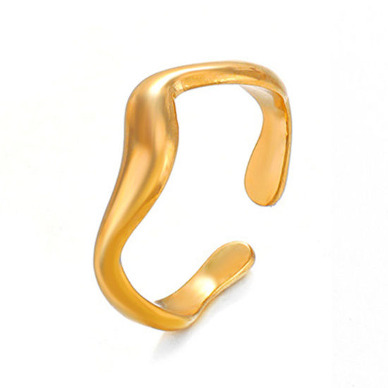 Image de 1 Pièce Placage sous Vide À la Mode Bagues Ouvert Simple en 304 Acier Inoxydable Plaqué Or 18K Vague Pour Femmes Fête 17mm (Taille d'US 6.5)