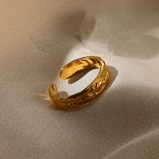 Image de 1 Pièce Bagues Ouvert Simple en 304 Acier Inoxydable Revêtement sous Vide PVD Respectueux de l'Environnement À la Mode Plaqué Or 18K Pour Femmes 17mm (Taille d'US 6.5)