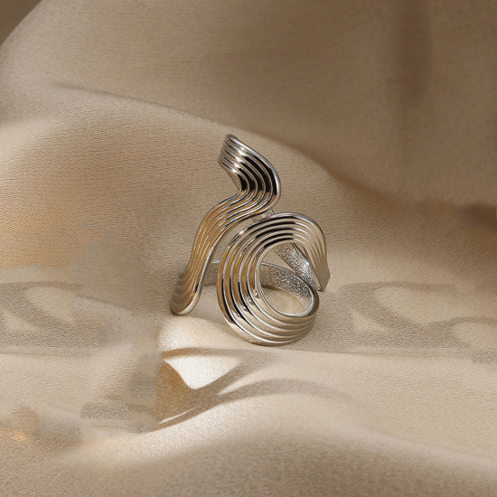 Image de 1 Pièce Bagues Ouvert Simple en 304 Acier Inoxydable À la Mode Argent Mat Pour Femmes 17mm (Taille d'US 6.5)