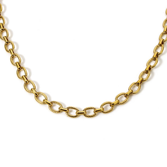 Image de Colliers En Gros Plaqué Or 18K en 304 Acier Inoxydable, Chaîne Maille Forçat, Unisexe Respectueux de la Nature Punk Simple & Décontracté Cadeau Bijoux pour Détaillants 40cm long, Taille de la Chaîne: 7mm, 1 Pièce