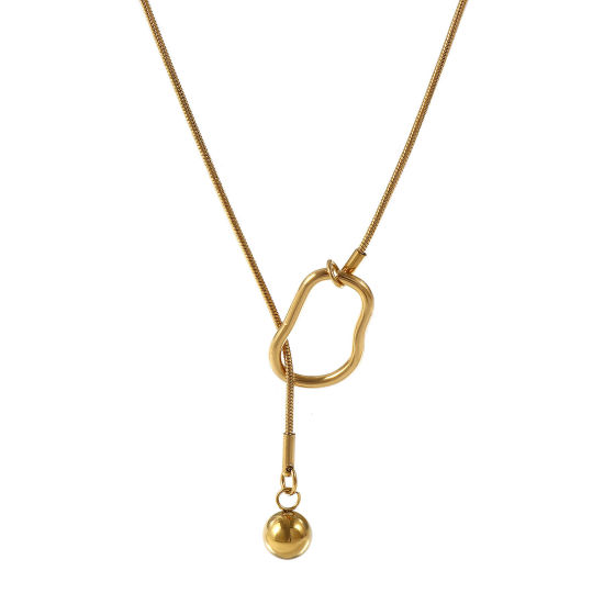 Image de Collier Lariat en Forme de Y Rond Plaqué Or Véritable 18K en 304 Acier Inoxydable Pour Femmes, Chaîne Maille Serpent 64cm, À la Mode Cadeau, Revêtement sous Vide PVD Respectueux de l'Environnement, 1 Pièce