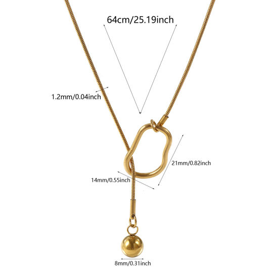 Image de Collier Lariat en Forme de Y Rond Plaqué Or Véritable 18K en 304 Acier Inoxydable Pour Femmes, Chaîne Maille Serpent 64cm, À la Mode Cadeau, Revêtement sous Vide PVD Respectueux de l'Environnement, 1 Pièce