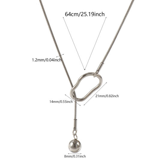 Image de Collier Lariat en Forme de Y Rond Argent Mat en 304 Acier Inoxydable Pour Femmes, Chaîne Maille Serpent 64cm, À la Mode Cadeau, Respectueux de la Nature, 1 Pièce