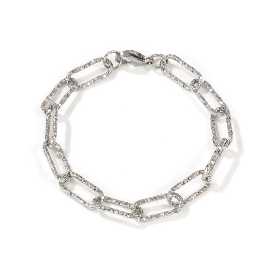 Image de Bracelets En Gros Argent Mat en 304 Acier Inoxydable, Chaîne de Trombone Respectueux de la Nature, Unisexe Élégant Minimaliste Cadeau Fournitures de Bijoux 19cm long, Taille de la Chaîne: 7mm, 1 Pièce
