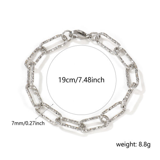 Image de Bracelets En Gros Argent Mat en 304 Acier Inoxydable, Chaîne de Trombone Respectueux de la Nature, Unisexe Élégant Minimaliste Cadeau Fournitures de Bijoux 19cm long, Taille de la Chaîne: 7mm, 1 Pièce