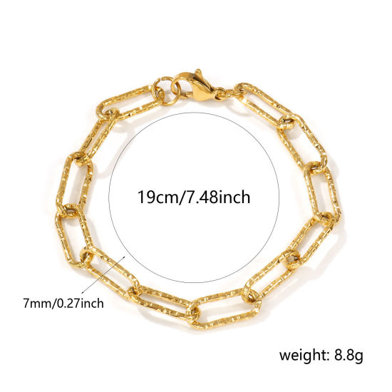 Image de Bracelets En Gros Plaqué Or Véritable 18K en 304 Acier Inoxydable, Chaîne de Trombone PVD Écologique Imperméable Anti-Tarnissure Hypoallergénique, Unisexe Élégant Minimaliste Cadeau Fournitures de Bijoux 19cm long, Taille de la Chaîne: 7mm, 1 Pièce