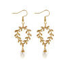 Picture of 1 Pair Eco-friendly PVD Vacuum Plating Stylish Exquisite 18K Real Gold Plated White 304 Stainless Steel & Natural Pearl Leaf Earrings For Women Gift 6.6cm x 2.3cm, Post/ Wire Size: 0.7mm(21 gauge)