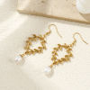 Picture of 1 Pair Eco-friendly PVD Vacuum Plating Stylish Exquisite 18K Real Gold Plated White 304 Stainless Steel & Natural Pearl Leaf Earrings For Women Gift 6.6cm x 2.3cm, Post/ Wire Size: 0.7mm(21 gauge)
