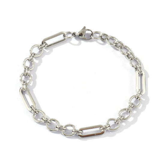 Image de Bracelets En Gros Argent Mat en 304 Acier Inoxydable, Chaîne à Maillons Faite à la Main Respectueux de la Nature, aux Femmes Exquis Élégant Cadeau Fournitures de Bijoux 18cm long, Taille de la Chaîne: 7mm, 1 Pièce