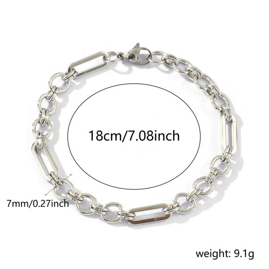 Image de Bracelets En Gros Argent Mat en 304 Acier Inoxydable, Chaîne à Maillons Faite à la Main Respectueux de la Nature, aux Femmes Exquis Élégant Cadeau Fournitures de Bijoux 18cm long, Taille de la Chaîne: 7mm, 1 Pièce