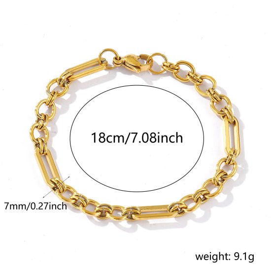 Image de Bracelets En Gros Plaqué Or Véritable 18K en 304 Acier Inoxydable, Chaîne à Maillons Faite à la Main Placage Sous Vide PVD Écologique Imperméable Anti-ternissement Hypoallergénique, aux Femmes Exquis Élégant Cadeau Fournitures de Bijoux 18cm long, Taille de la Chaîne: 7mm, 1 Pièce