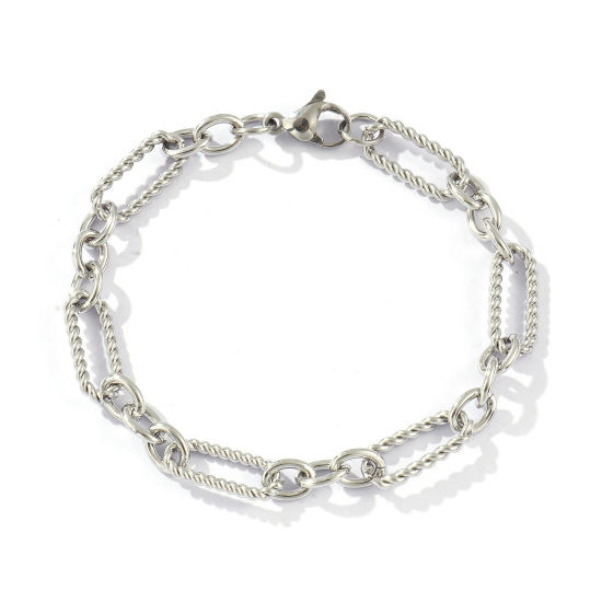Image de Bracelets En Gros Argent Mat en 304 Acier Inoxydable, Chaîne à Maillons Faite à la Main Respectueux de la Nature, aux Femmes Exquis Élégant Cadeau Fournitures de Bijoux 19cm long, Taille de la Chaîne: 7mm, 1 Pièce