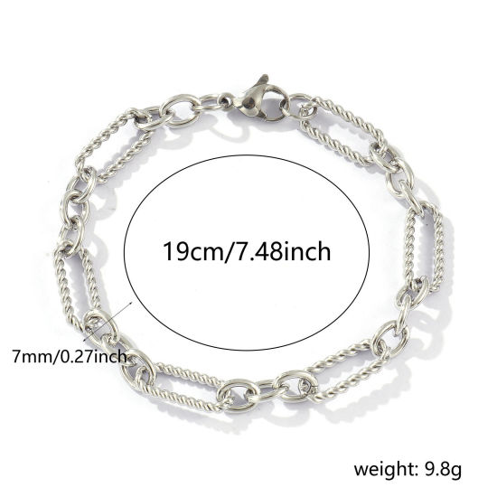 Image de Bracelets En Gros Argent Mat en 304 Acier Inoxydable, Chaîne à Maillons Faite à la Main Respectueux de la Nature, aux Femmes Exquis Élégant Cadeau Fournitures de Bijoux 19cm long, Taille de la Chaîne: 7mm, 1 Pièce