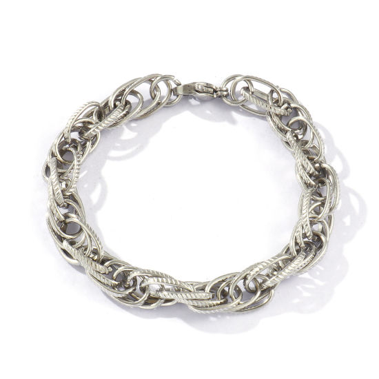 Image de Bracelets En Gros Argent Mat en 304 Acier Inoxydable, Chaîne à Maillons Faite à la Main Respectueux de la Nature, aux Femmes Exquis Élégant Cadeau Fournitures de Bijoux 20cm long, Taille de la Chaîne: 8mm, 1 Pièce