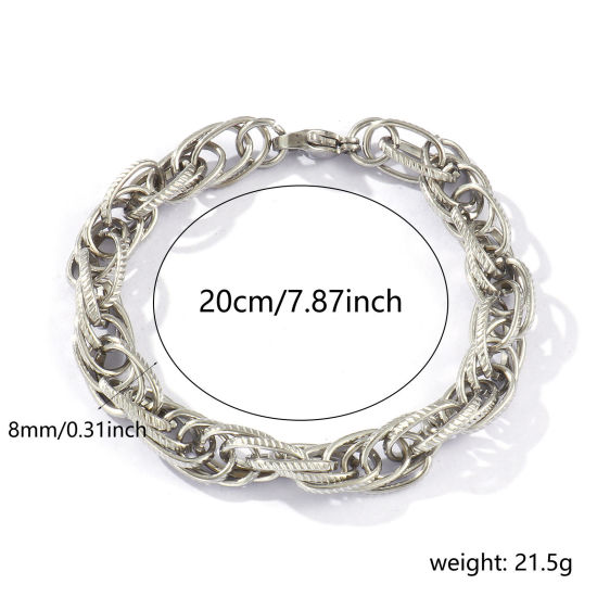 Image de Bracelets En Gros Argent Mat en 304 Acier Inoxydable, Chaîne à Maillons Faite à la Main Respectueux de la Nature, aux Femmes Exquis Élégant Cadeau Fournitures de Bijoux 20cm long, Taille de la Chaîne: 8mm, 1 Pièce