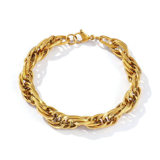 Image de Bracelets En Gros Plaqué Or Véritable 18K en 304 Acier Inoxydable, Chaîne à Maillons Faite à la Main Placage Sous Vide PVD Écologique Imperméable Anti-ternissement Hypoallergénique, aux Femmes Exquis Élégant Cadeau Fournitures de Bijoux 20cm long, Taille de la Chaîne: 8mm, 1 Pièce