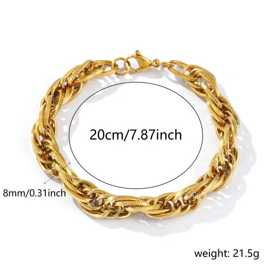 Image de Bracelets En Gros Plaqué Or Véritable 18K en 304 Acier Inoxydable, Chaîne à Maillons Faite à la Main Placage Sous Vide PVD Écologique Imperméable Anti-ternissement Hypoallergénique, aux Femmes Exquis Élégant Cadeau Fournitures de Bijoux 20cm long, Taille de la Chaîne: 8mm, 1 Pièce