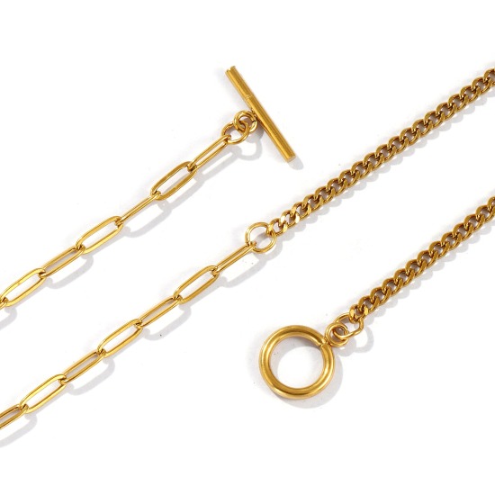 卸売り スプライシング ペーパークリップチェーン ネックレス、 18Kリアルゴールドメッキ 304ステンレス鋼、 ユニセックス エコフレンドリー PVD真空メッキ 防水 耐変色性の 低アレルギー性の ミニマリスト プレゼント小売宝飾 47cm長さ、 チェーンサイズ: 3mm、 1 本 の画像