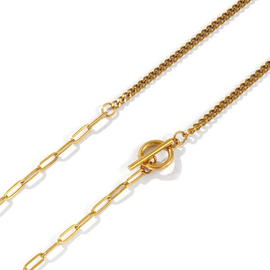 卸売り スプライシング ペーパークリップチェーン ネックレス、 18Kリアルゴールドメッキ 304ステンレス鋼、 ユニセックス エコフレンドリー PVD真空メッキ 防水 耐変色性の 低アレルギー性の ミニマリスト プレゼント小売宝飾 47cm長さ、 チェーンサイズ: 3mm、 1 本 の画像