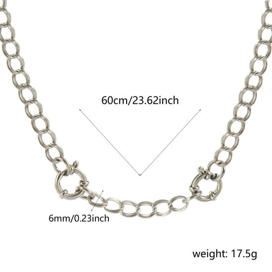 卸売り 喜平チェーン ペンダントホルダーネックレス、 シルバートーン 304ステンレス鋼、 ユニセックス エコフレンドリー 素敵 シンプルでカジュアル プレゼント小売宝飾 60cm長さ、 チェーンサイズ: 6mm、 1 本 の画像