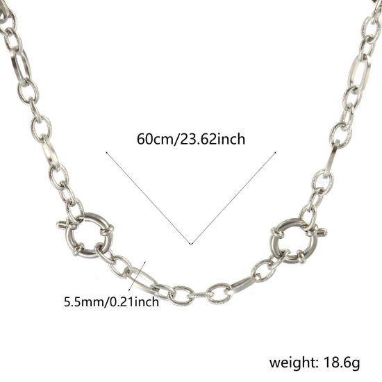 卸売り 渦巻き状 3:1 フィガロチェーン ペンダントホルダーネックレス、 シルバートーン 304ステンレス鋼、 ユニセックス エコフレンドリー 素敵 シンプルでカジュアル プレゼント小売宝飾 60cm長さ、 チェーンサイズ: 5.5mm、 1 本 の画像