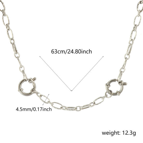 卸売り リップル 1:1 フィガロチェーン ペンダントホルダーネックレス、 シルバートーン 304ステンレス鋼、 ユニセックス エコフレンドリー 素敵 シンプルでカジュアル プレゼント小売宝飾 63cm長さ、 チェーンサイズ: 4.5mm、 1 本 の画像