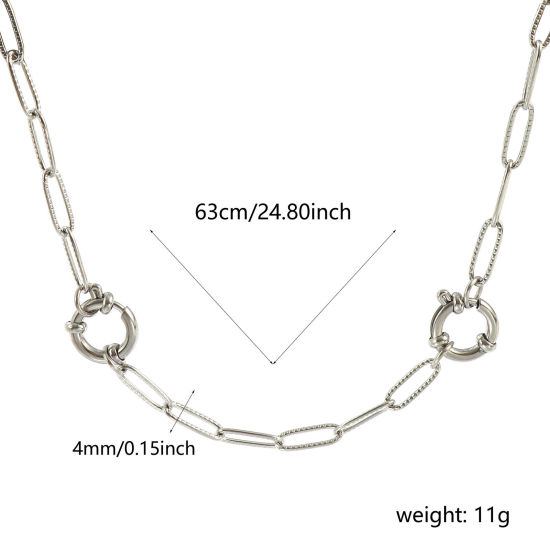 卸売り ローレット ペーパークリップチェーン ペンダントホルダーネックレス、 シルバートーン 304ステンレス鋼、 ユニセックス エコフレンドリー 素敵 シンプルでカジュアル プレゼント小売宝飾 63cm長さ、 チェーンサイズ: 12x4mm、 1 本 の画像