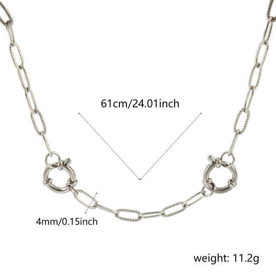 卸売り ローレット ペーパークリップチェーン ペンダントホルダーネックレス、 シルバートーン 304ステンレス鋼、 ユニセックス エコフレンドリー 素敵 シンプルでカジュアル プレゼント小売宝飾 61cm長さ、 チェーンサイズ: 10x4mm、 1 本 の画像