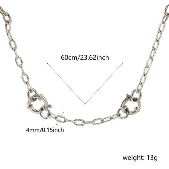 卸売り 彫刻 小豆チェーン・あづきチェーン ペンダントホルダーネックレス、 シルバートーン 304ステンレス鋼、 ユニセックス エコフレンドリー 素敵 シンプルでカジュアル プレゼント小売宝飾 60cm長さ、 チェーンサイズ: 4mm、 1 本 の画像