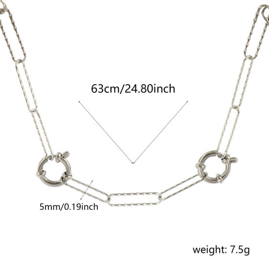 卸売り ペーパークリップチェーン ペンダントホルダーネックレス、 シルバートーン 304ステンレス鋼、 ユニセックス エコフレンドリー 素敵 シンプルでカジュアル プレゼント小売宝飾 63cm長さ、 チェーンサイズ: 5mm、 1 本 の画像