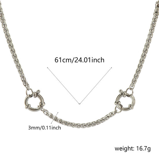 卸売り フォックステールチェーン ペンダントホルダーネックレス、 シルバートーン 304ステンレス鋼、 ユニセックス エコフレンドリー 素敵 シンプルでカジュアル プレゼント小売宝飾 61cm長さ、 チェーンサイズ: 3mm、 1 本 の画像