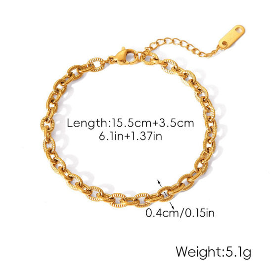 卸売り 304ステンレス鋼 小豆チェーン・あづきチェーン ブレスレット、 18Kゴールドメッキ エコフレンドリー PVD真空メッキ、 レディース インスタイル ins風 レトロ ビンテージ プレゼント宝飾の供給 15.5cm長さ、 1 本 の画像