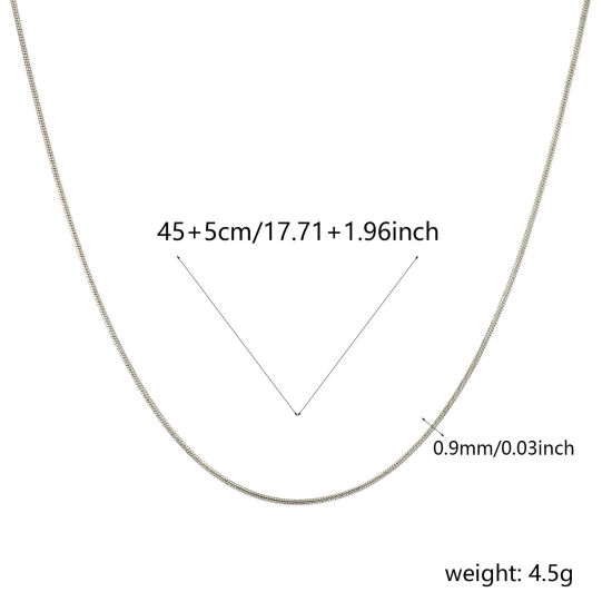 Image de Colliers En Gros Argent Mat en 304 Acier Inoxydable, Chaîne Maille Serpent, aux Femmes Respectueux de la Nature Exquis Minimaliste Cadeau Bijoux pour Détaillants 45cm + 5cm long, Taille de la Chaîne: 0.9mm, 1 Pièce