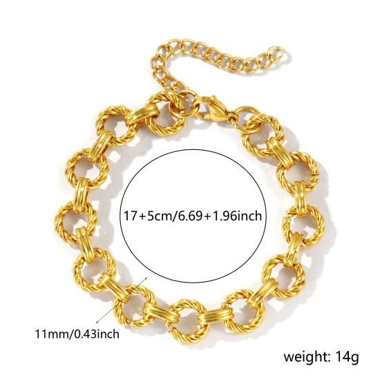 卸売り 304ステンレス鋼 小豆チェーン・あづきチェーン ブレスレット、 18Kゴールドメッキ エコフレンドリー、 レディース シンプル ファッション おしゃれ プレゼント宝飾の供給 17cm長さ、 チェーンサイズ: 11mm、 1 本 の画像