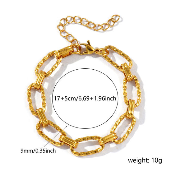 卸売り 304ステンレス鋼 ペーパークリップチェーン ブレスレット、 18Kゴールドメッキ エコフレンドリー、 レディース シンプル ファッション おしゃれ プレゼント宝飾の供給 17cm長さ、 チェーンサイズ: 9mm、 1 本 の画像