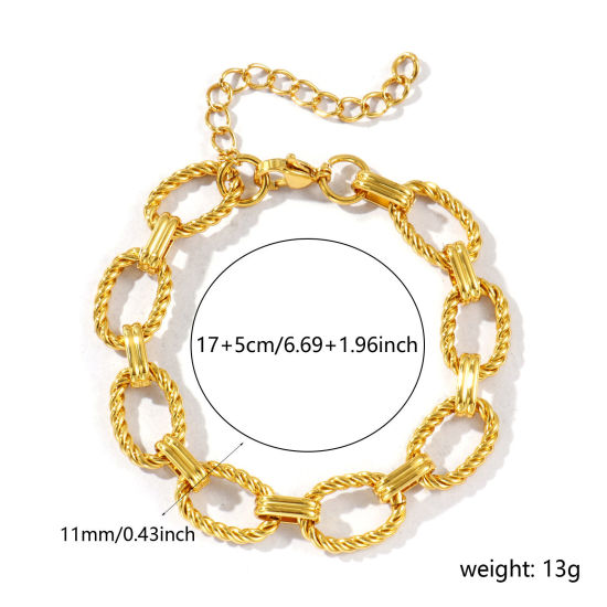 卸売り 304ステンレス鋼 ペーパークリップチェーン ブレスレット、 18Kゴールドメッキ エコフレンドリー、 レディース シンプル ファッション おしゃれ プレゼント宝飾の供給 18cm長さ、 チェーンサイズ: 11mm、 1 本 の画像